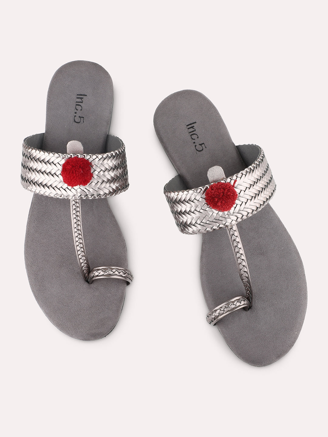 Women Pewter Embellished One Toe Flats