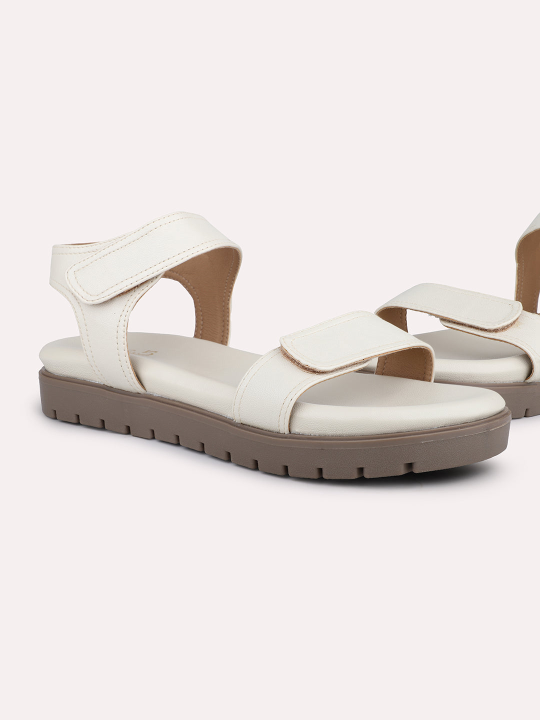 Women Cream Solid Comfort Sandals