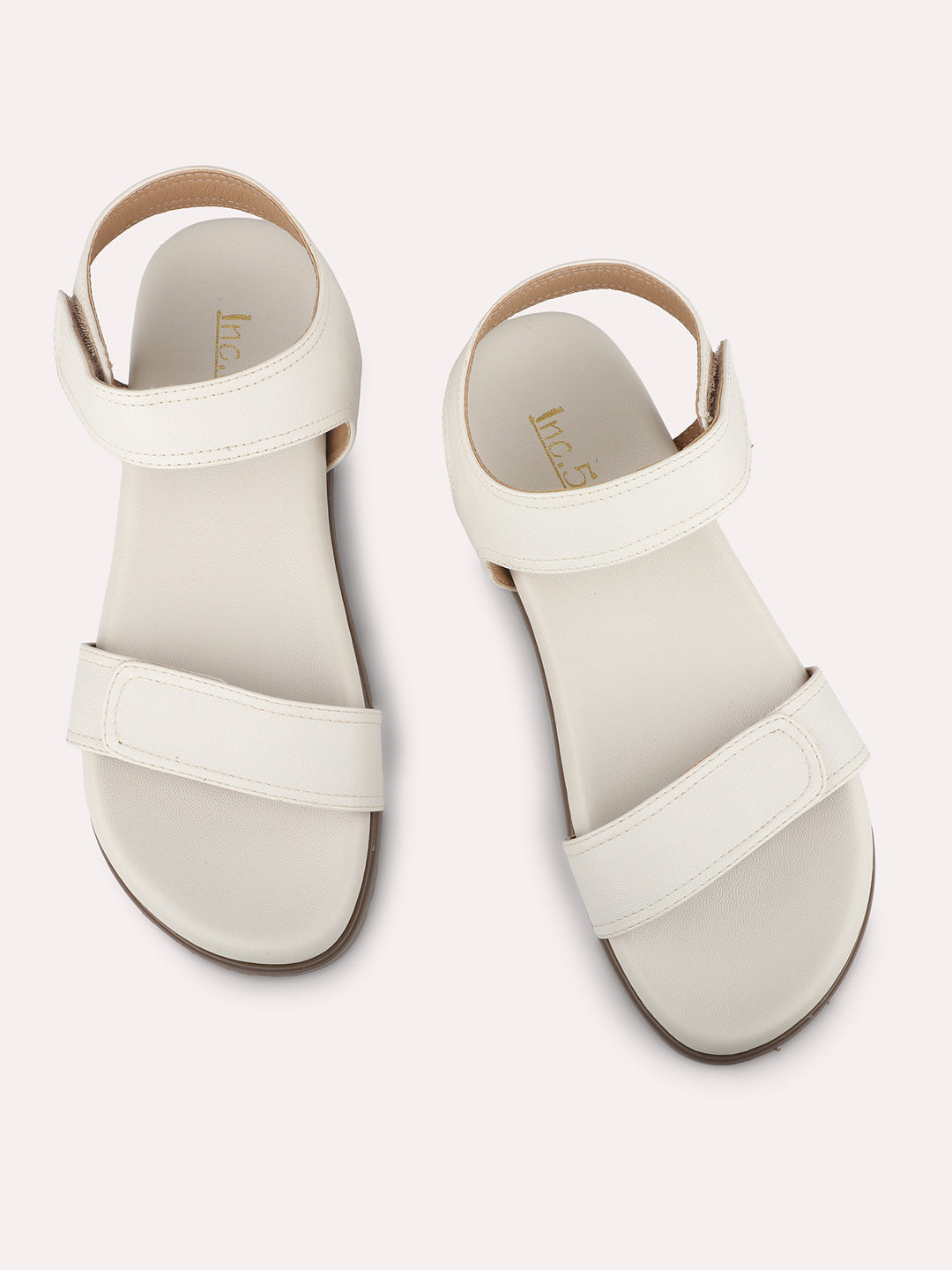 Women Cream Solid Comfort Sandals