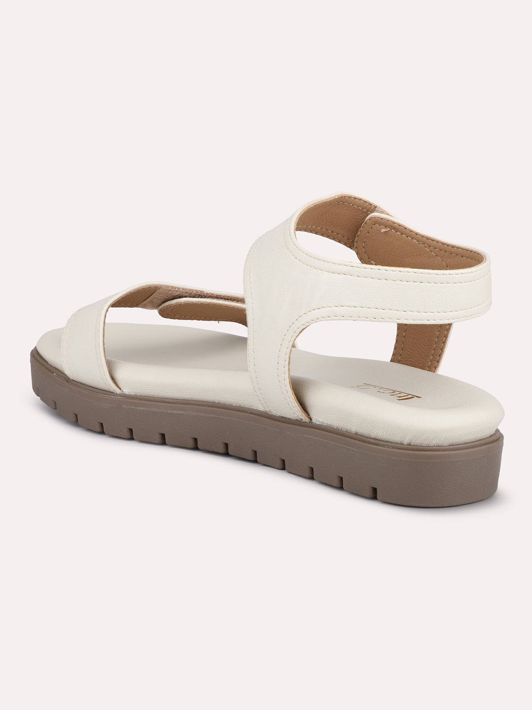 Women Cream Solid Comfort Sandals