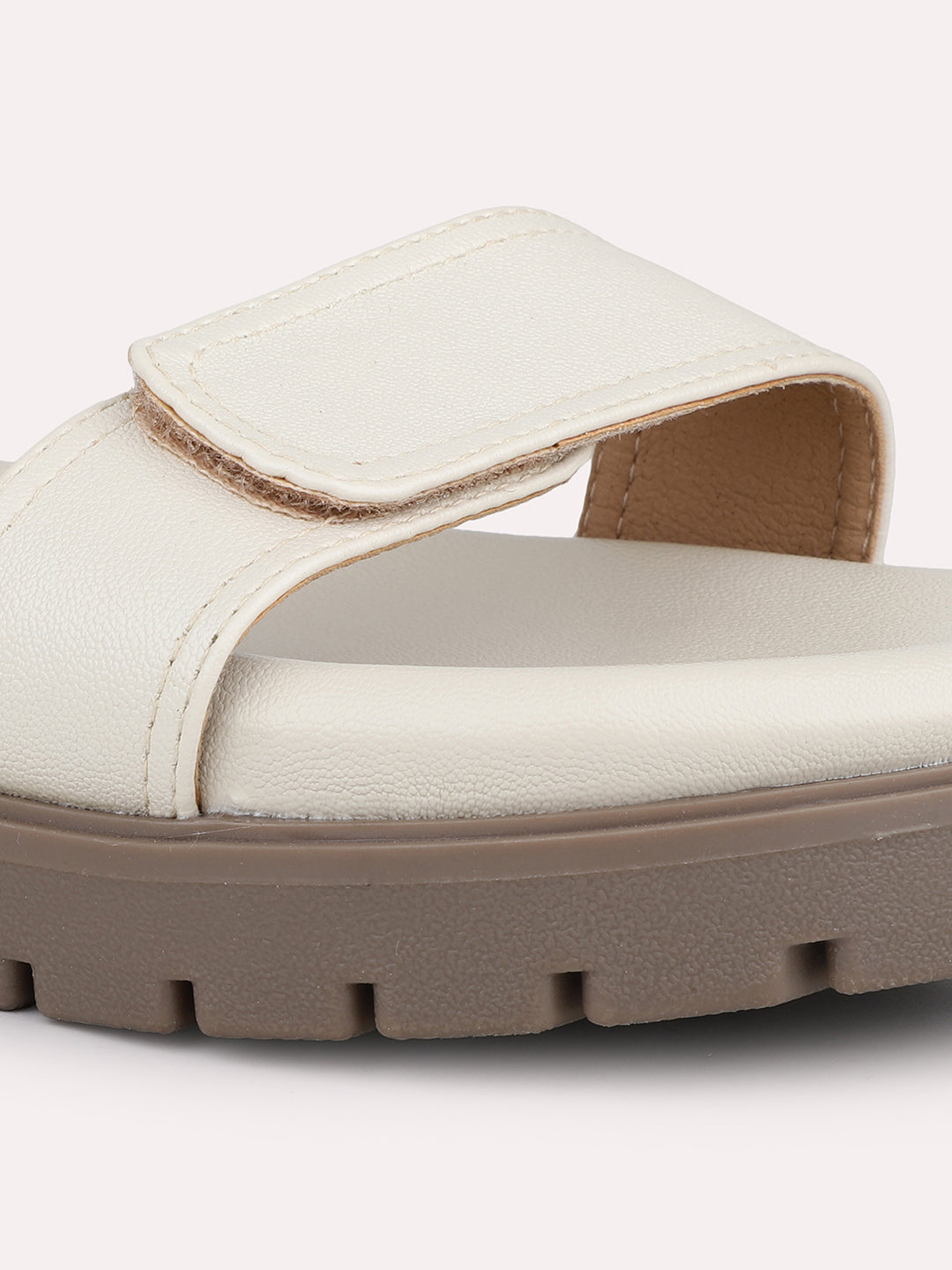 Women Cream Solid Comfort Sandals