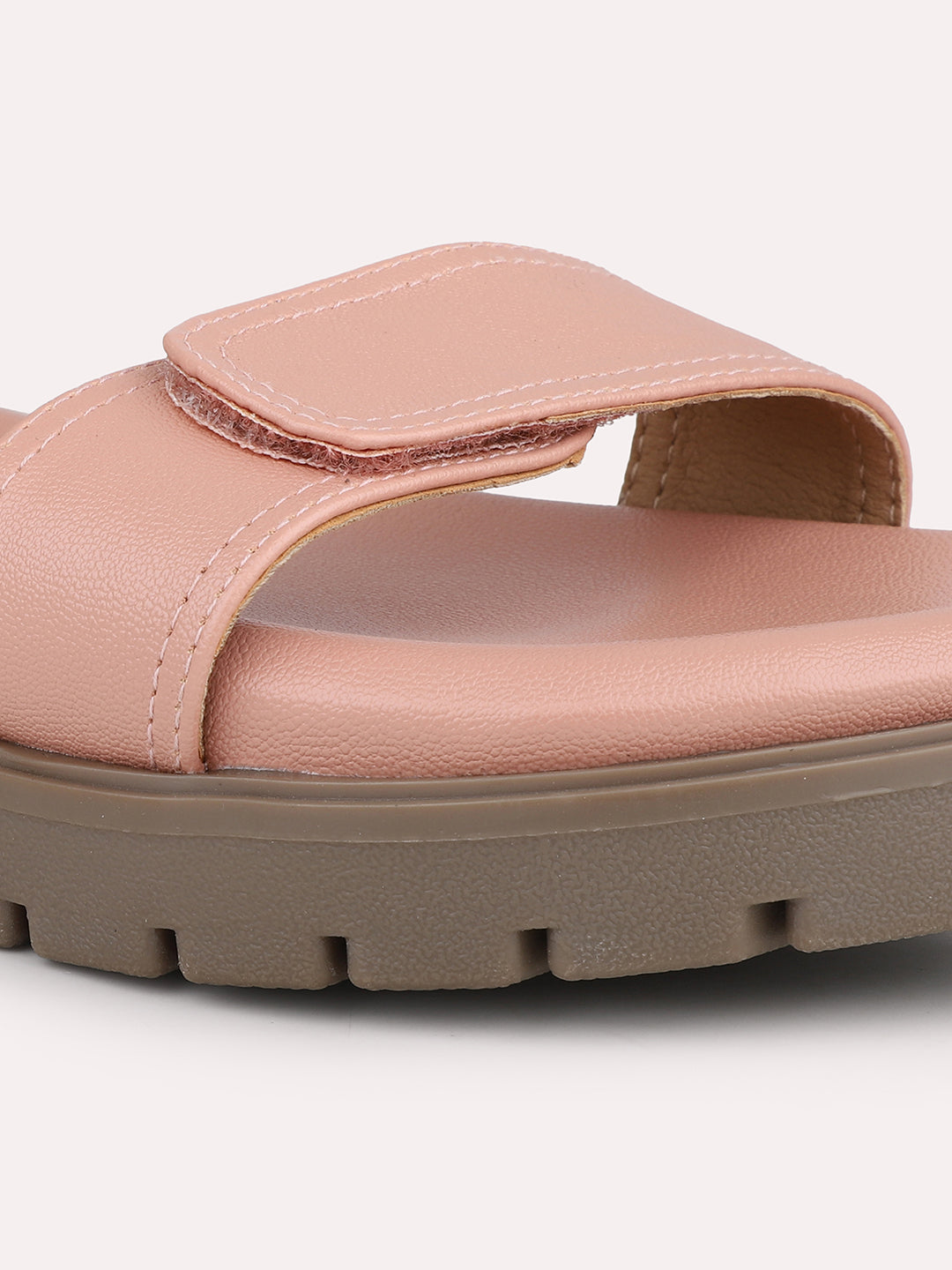 Women Peach Solid Comfort Sandals