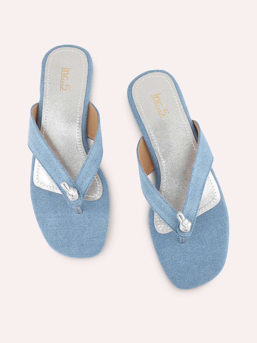 Women Blue Denim Opne Toe Flats