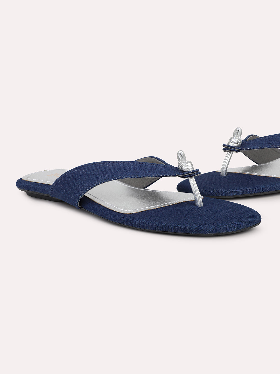 Women Navy Denim Opne Toe Flats