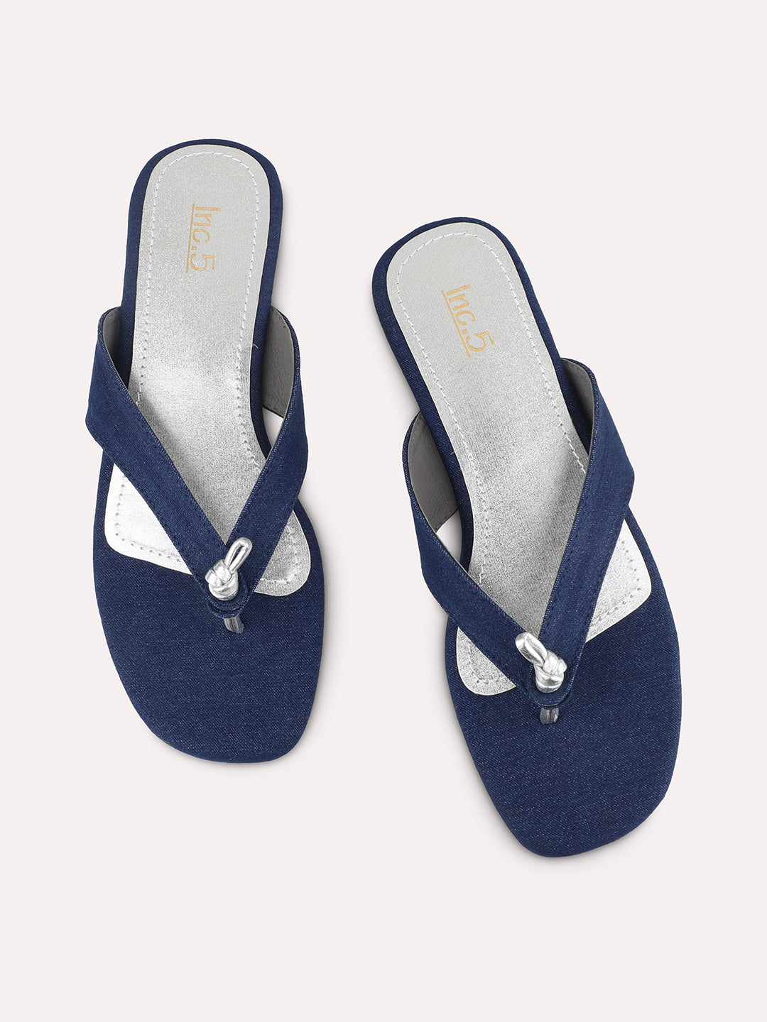 Women Navy Denim Opne Toe Flats