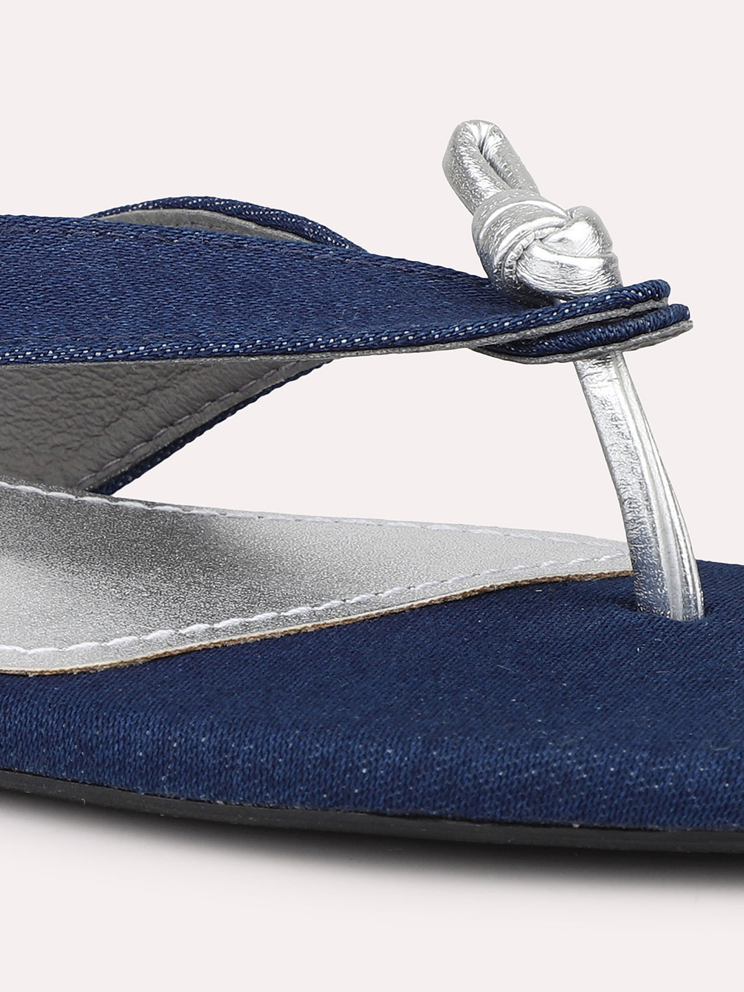 Women Navy Denim Opne Toe Flats