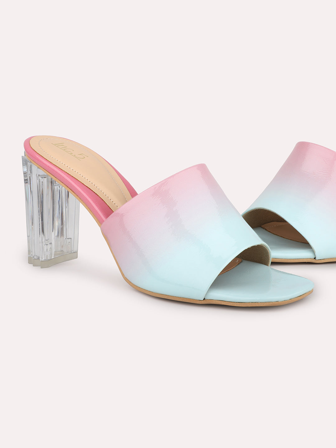 Women Blue & Pink-Coloured Printed Block Heels