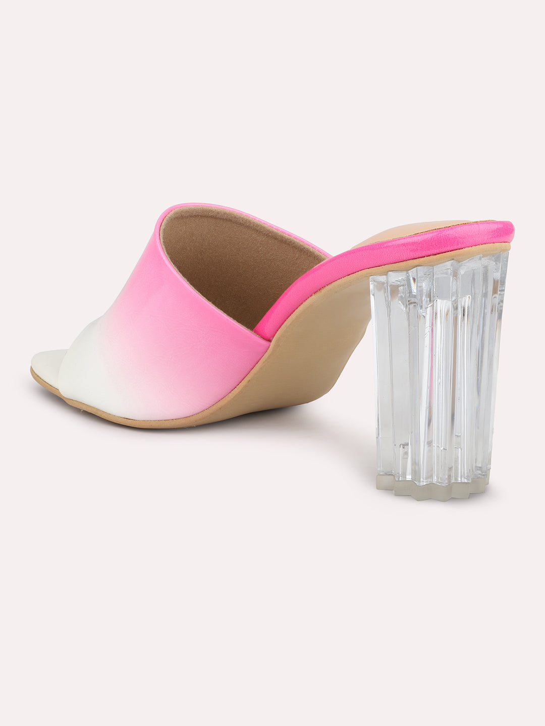 Women White & Pink-Coloured Printed Block Heels