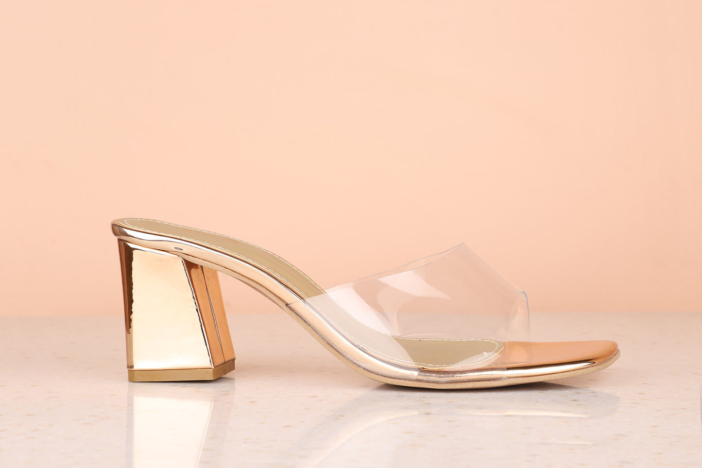 Women Rose gold Transparent Block Heels