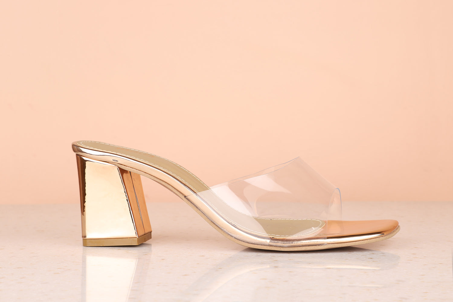 Women Rose gold Transparent Block Heels