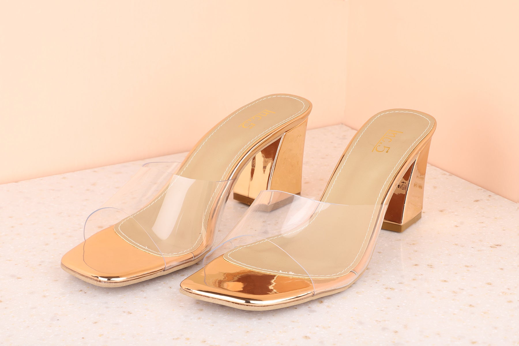 Women Rose gold Transparent Block Heels - Main Image