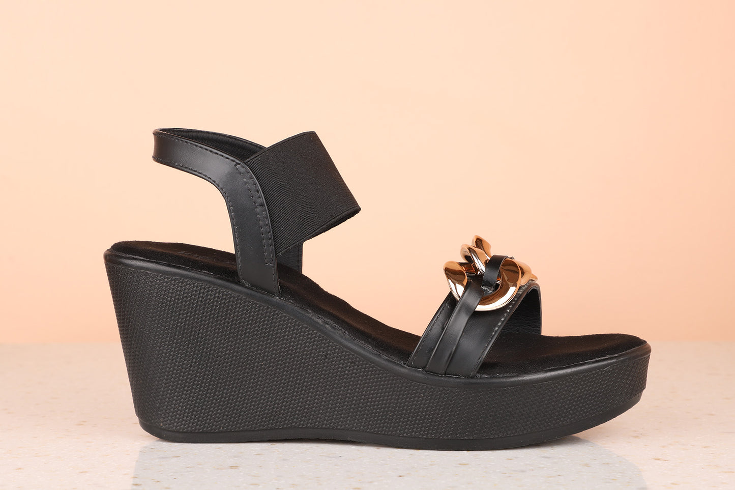 Women Black Wedge Mules With Fitting