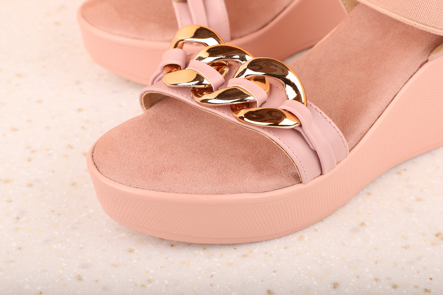Women Peach Wedge Mules With Fitting