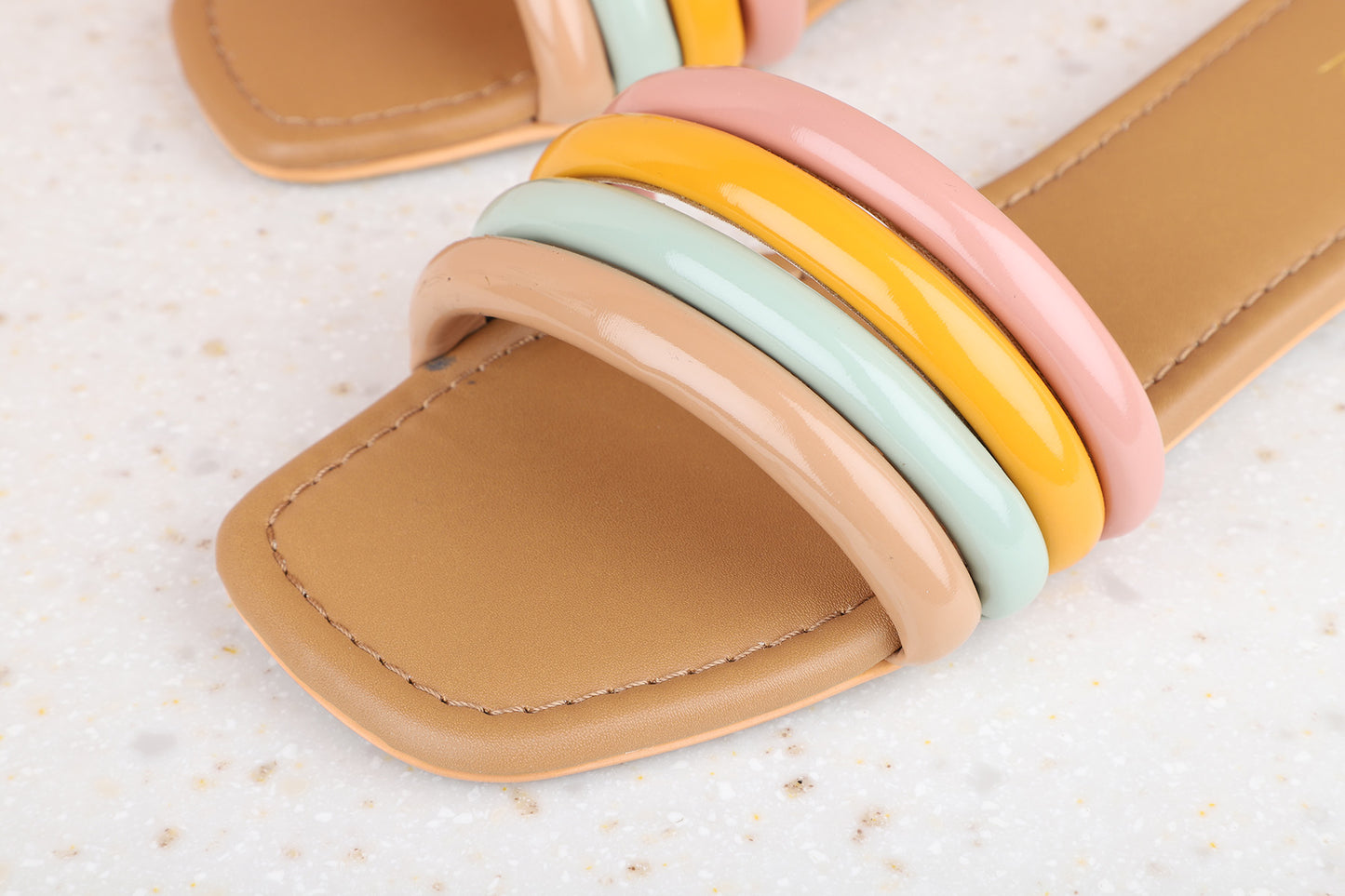 Women Beige Multicoloured Open Toe Flats