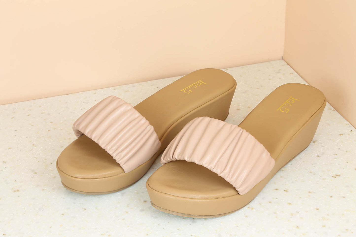 Women Peach Textured Wedge Sandals