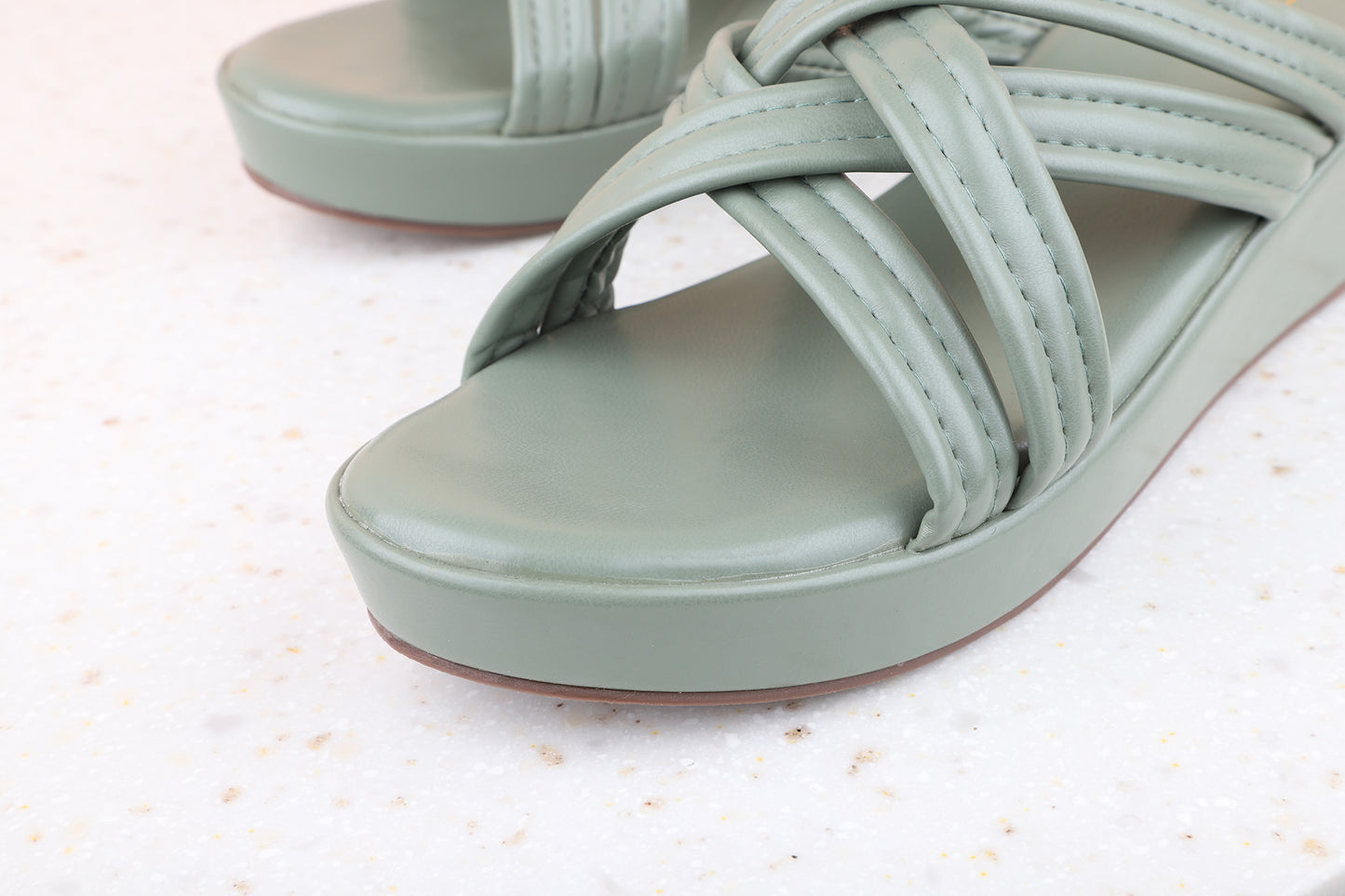 Women Green Solid Wedge Mules