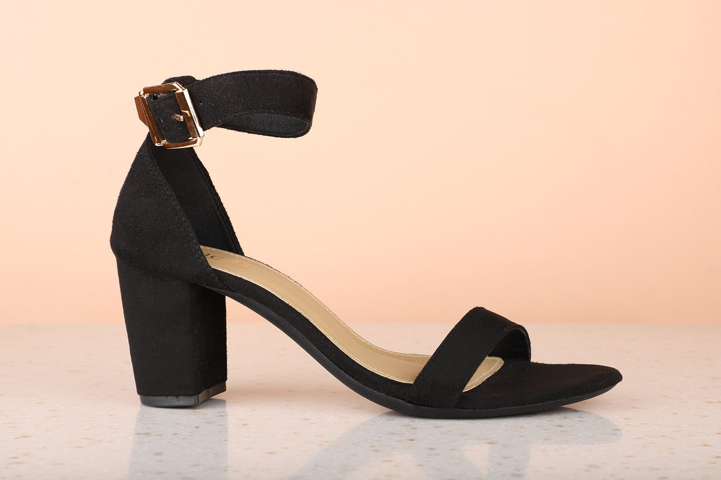 Women Black Block Sandals With Buckles