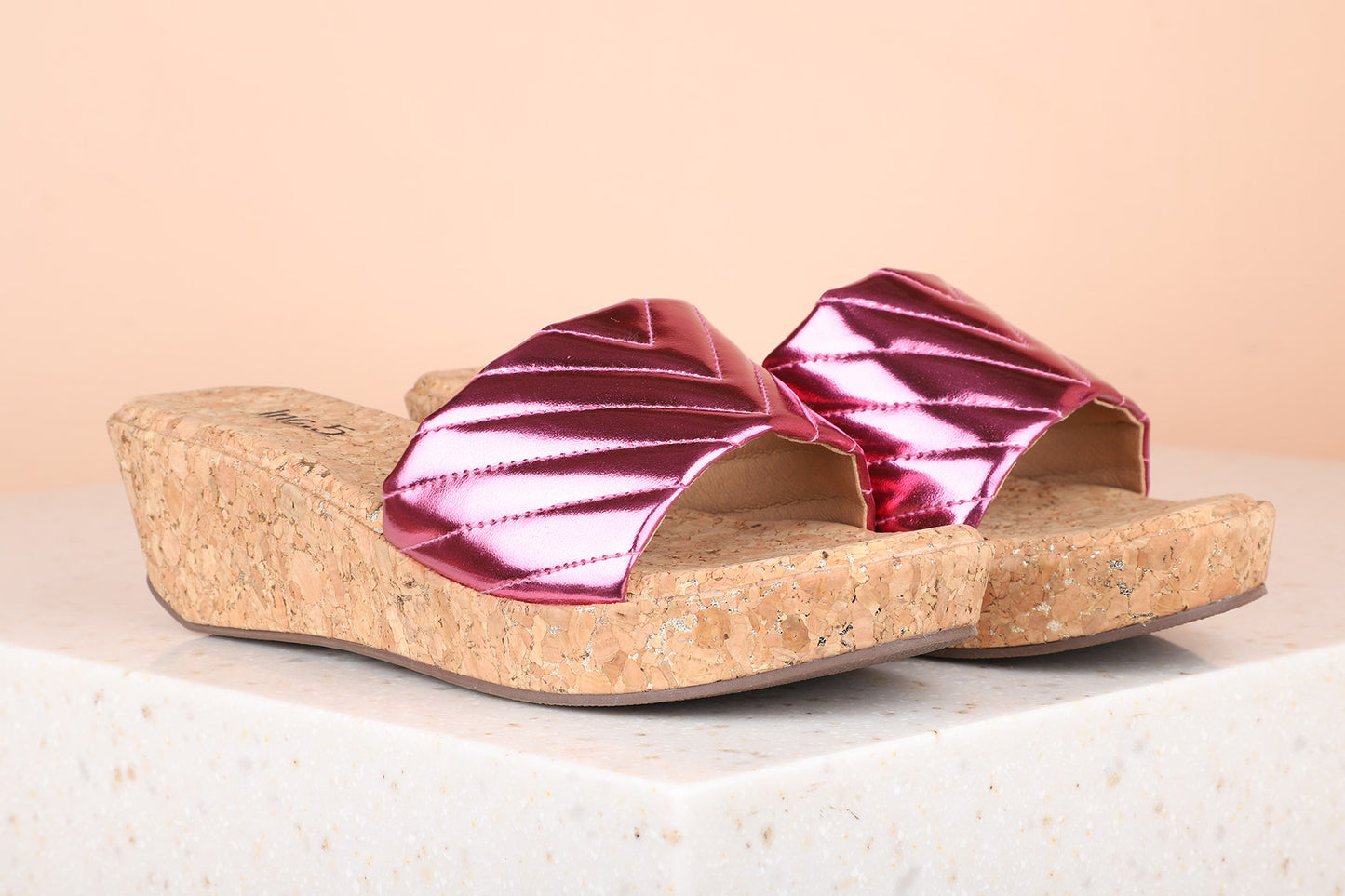 Women Rani Pink Shimmer Wedges Sandals