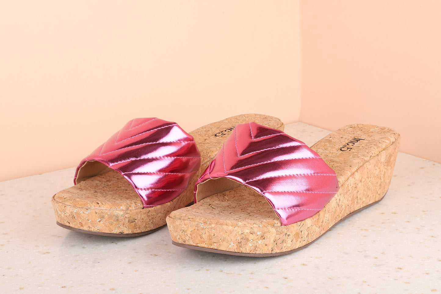 Women Rani Pink Shimmer Wedges Sandals