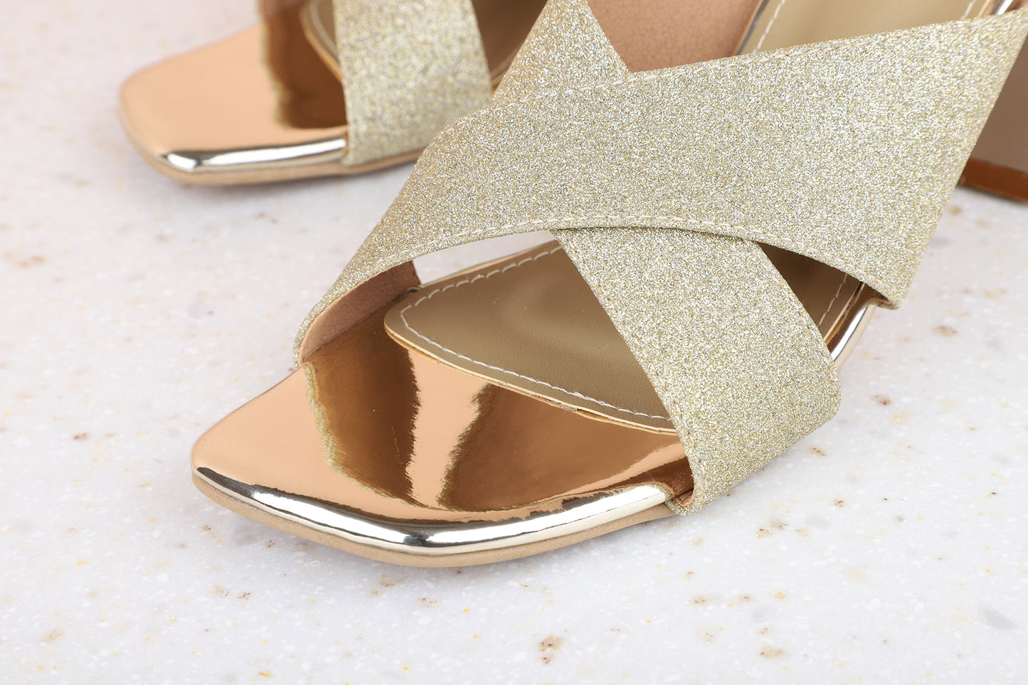 Women Gold Embellished Block Sandals