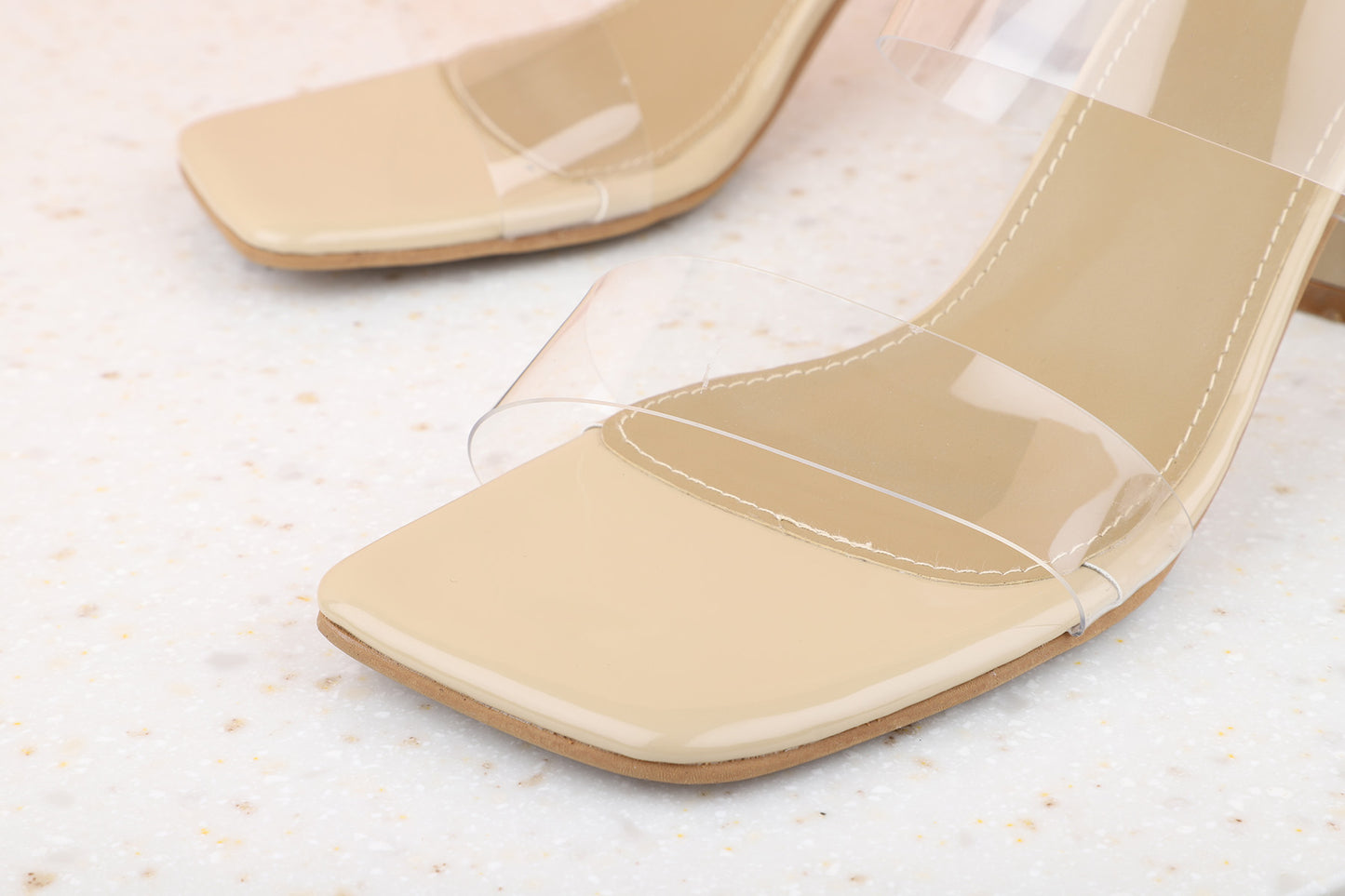 Women Beige Transparent Block Heels