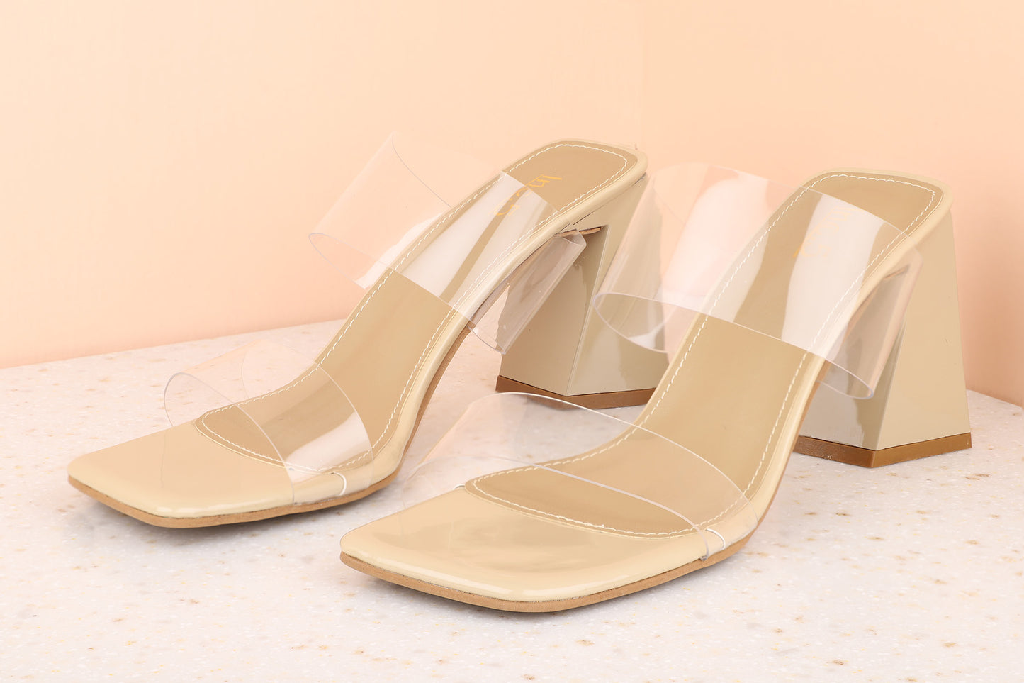 Women Beige Transparent Block Heels