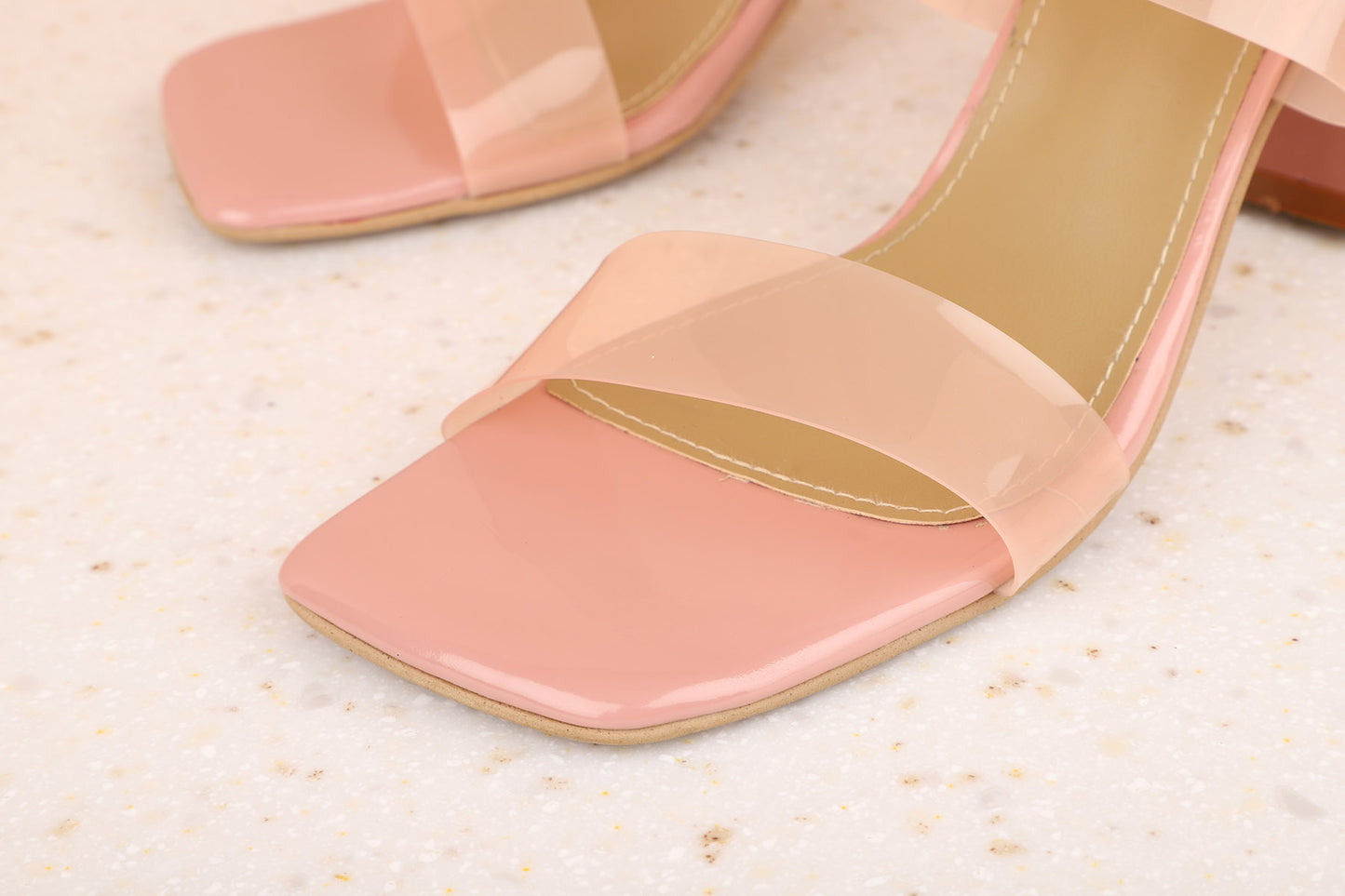 Women Peach Transparent Block Heels