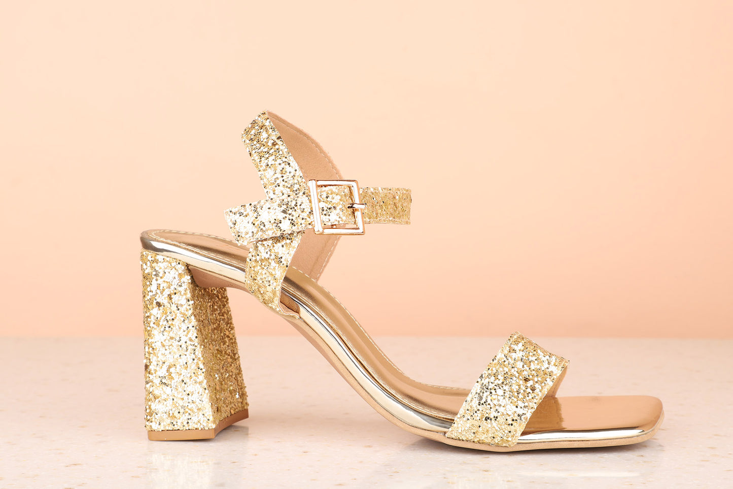 Women Gold Embellished Block Sandals