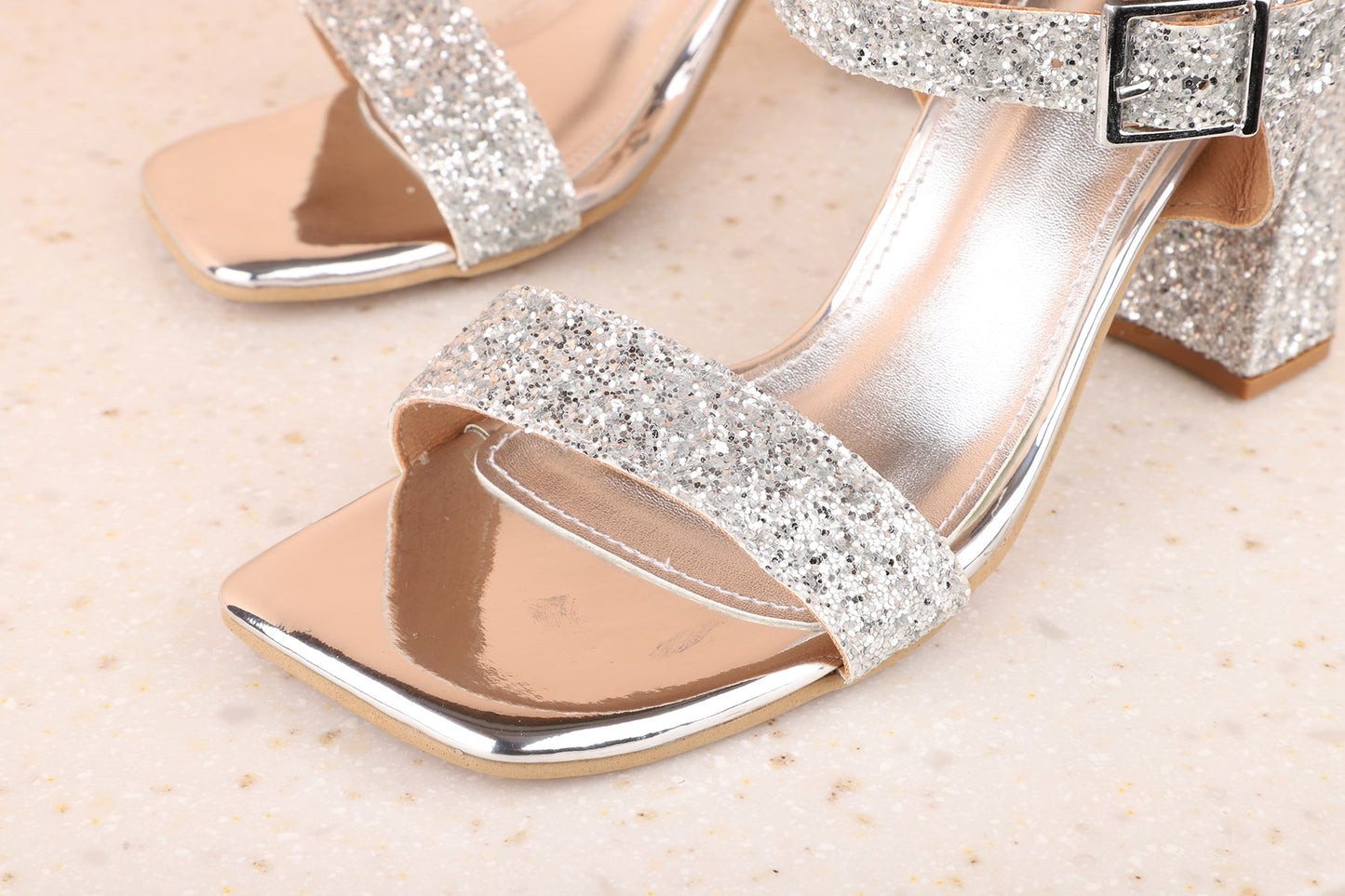 Women Silver Embellished Block Sandals