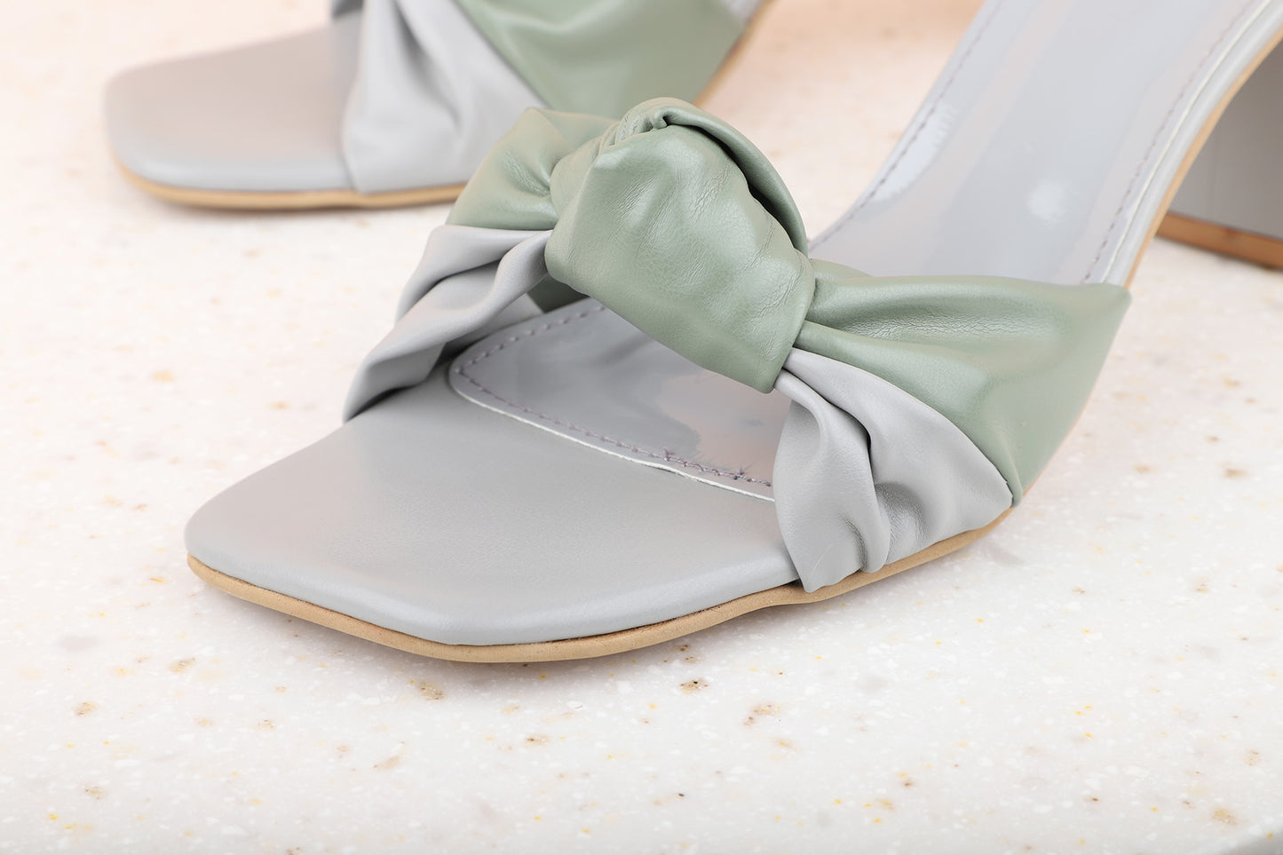 Women Grey Solid Knot Detail Block Heels