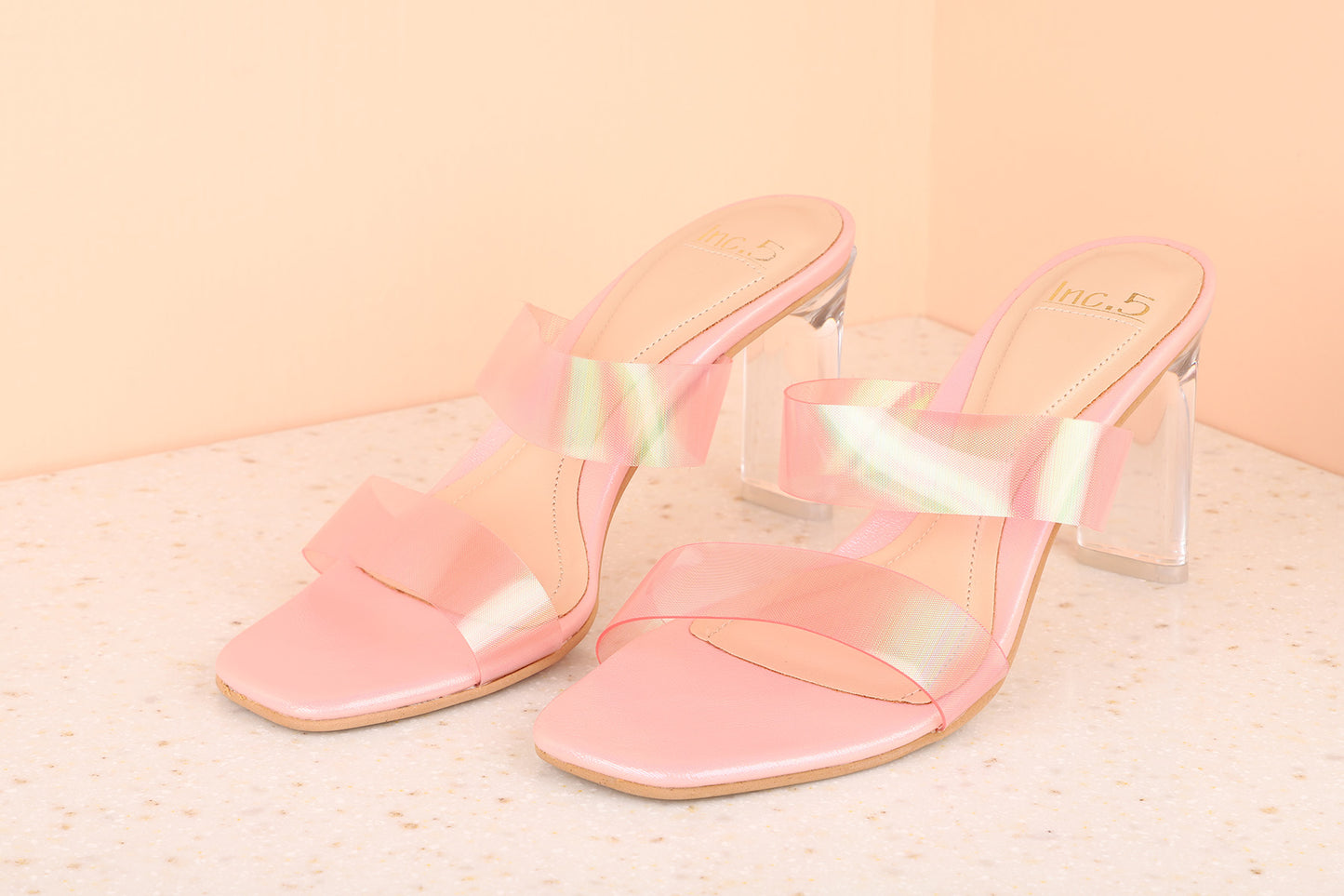 Women Peach Textured Party Block Mules