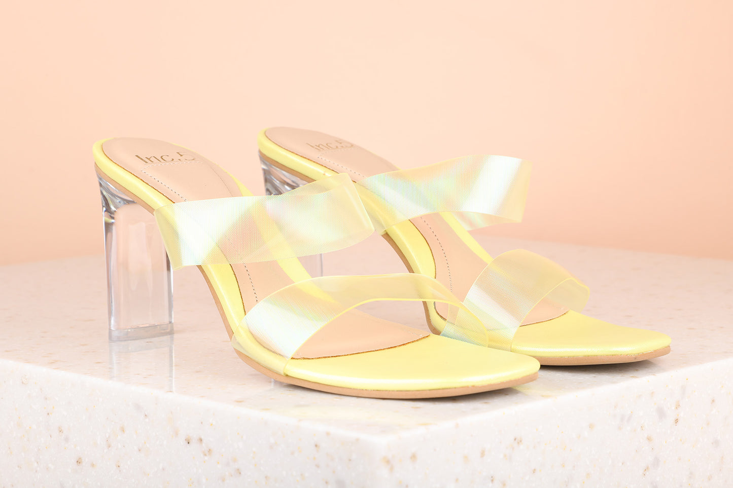 Women Yellow Textured Party Block Mules