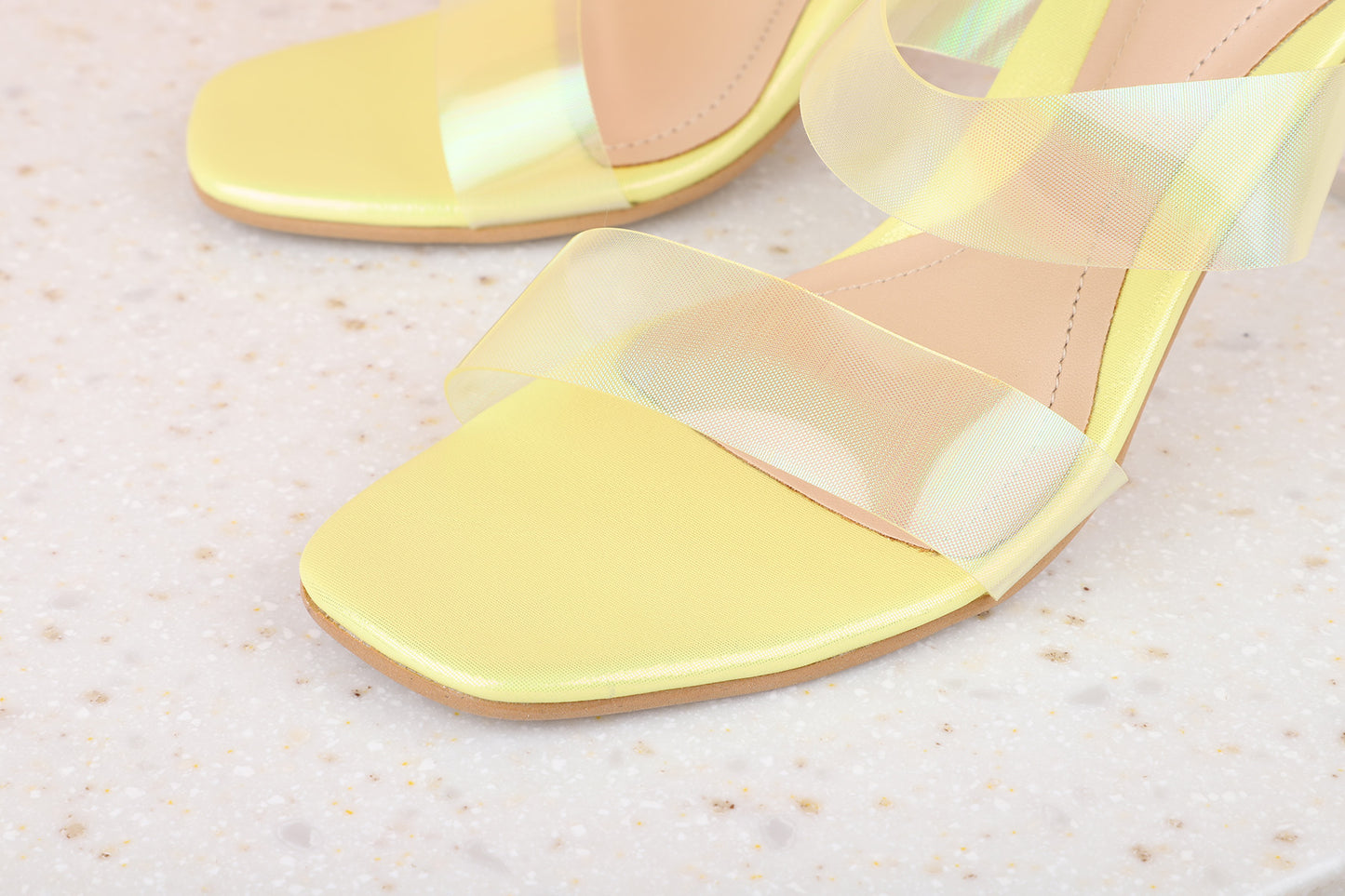 Women Yellow Textured Party Block Mules