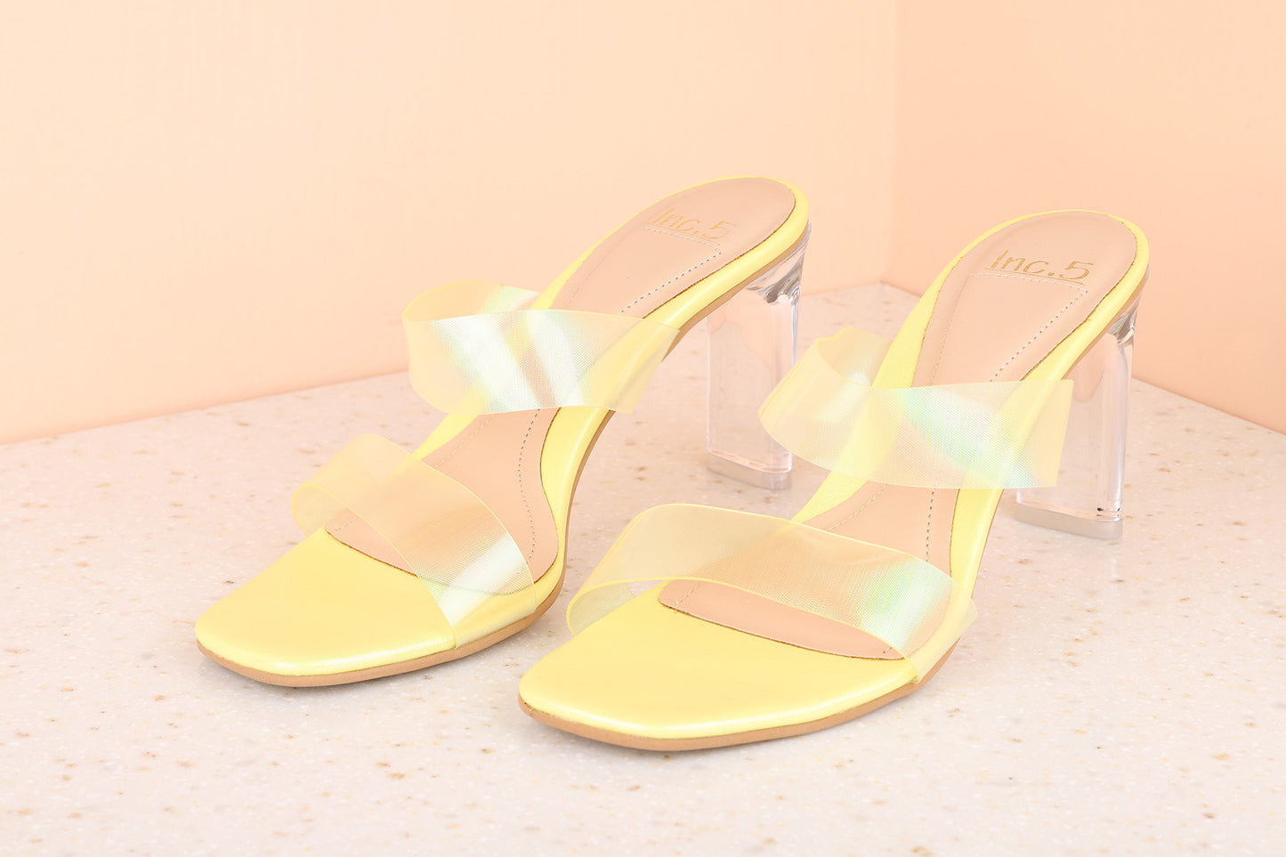 Women Yellow Textured Party Block Mules