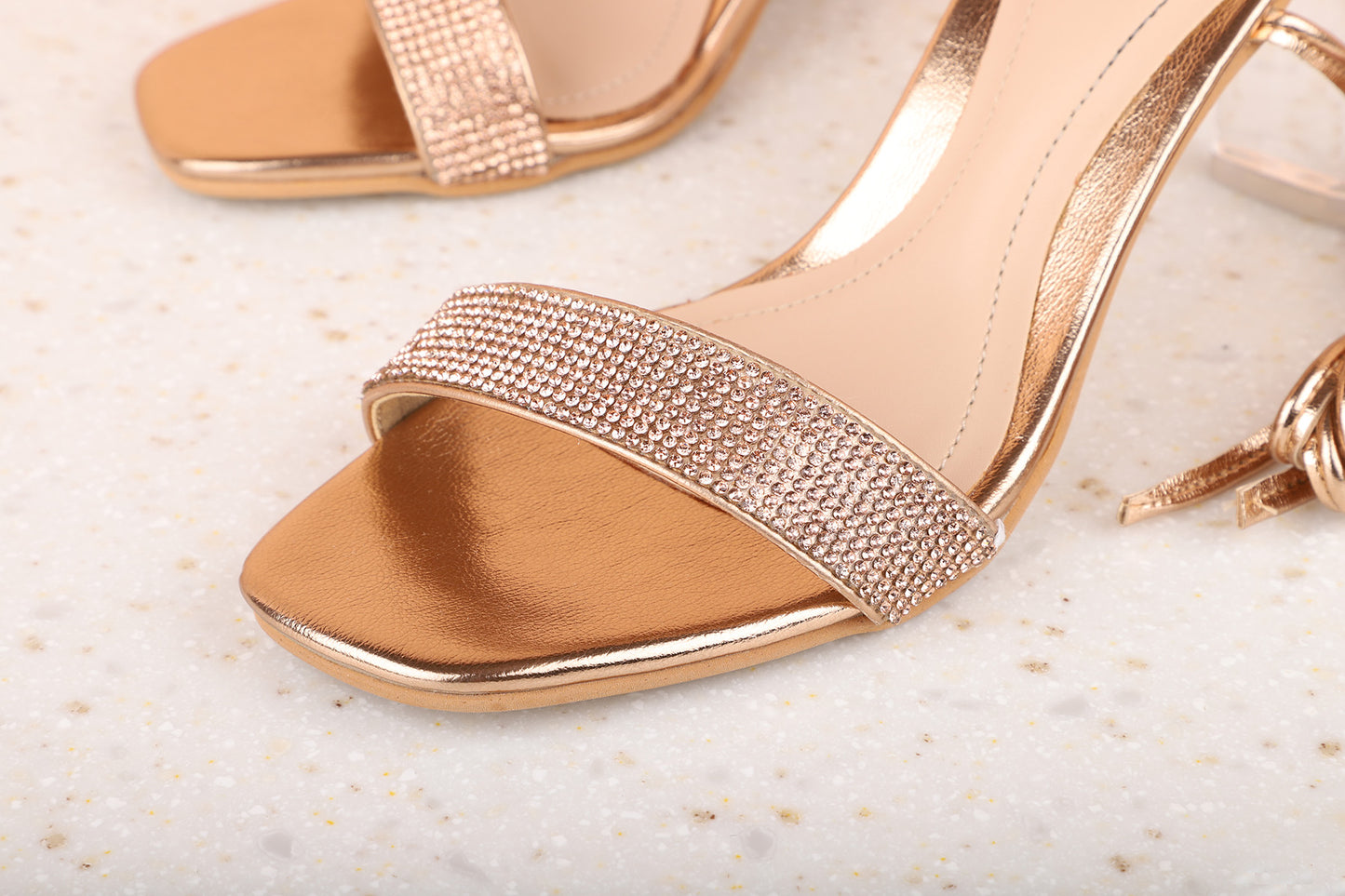 Women Rose Gold Block Peep Toes Heels