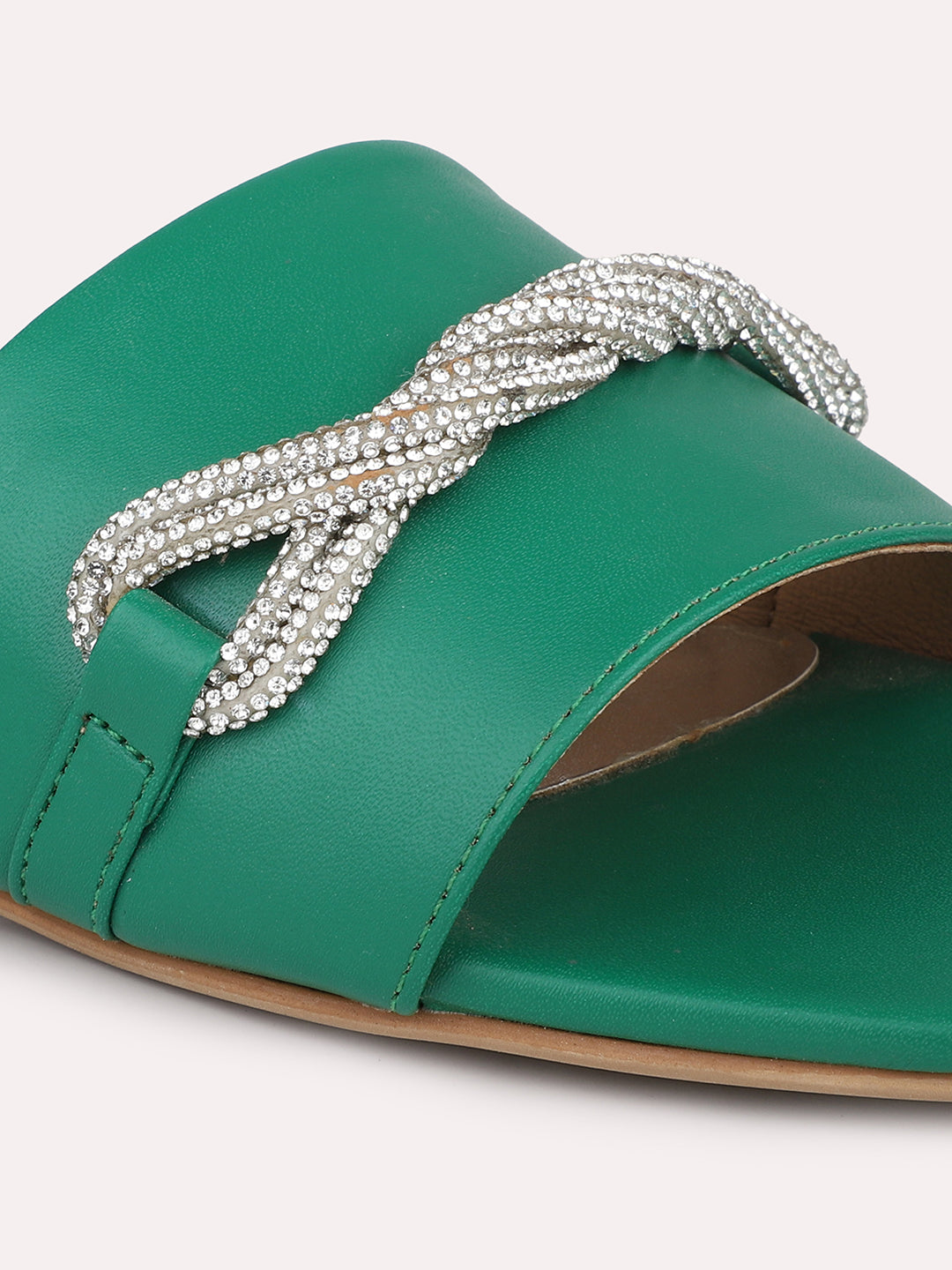 Women Green Embellished Open Toe Flats