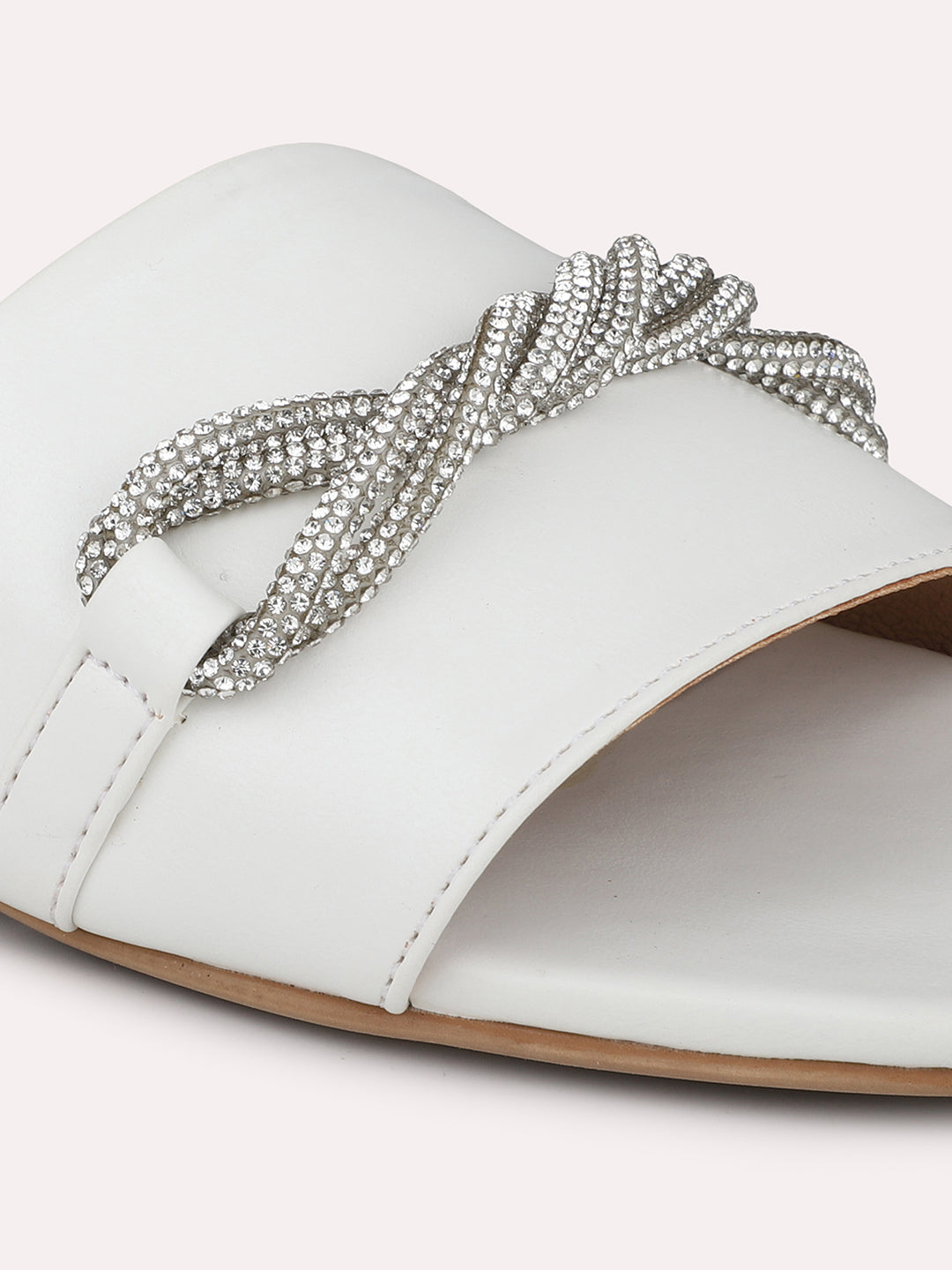 Women White Embellished Open Toe Flats