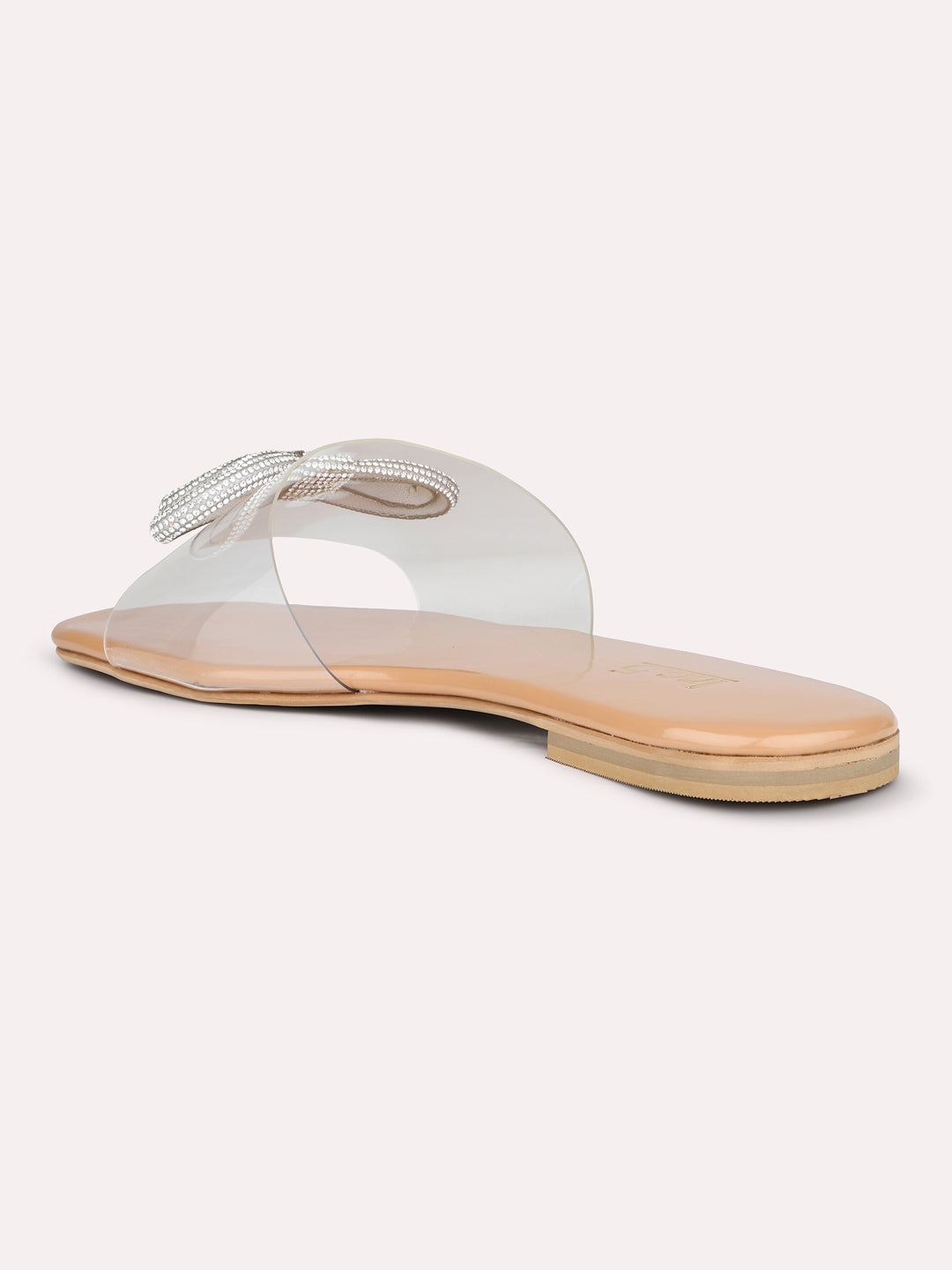 Women Beige And Silver-Toned Transparent Open Toe Flats