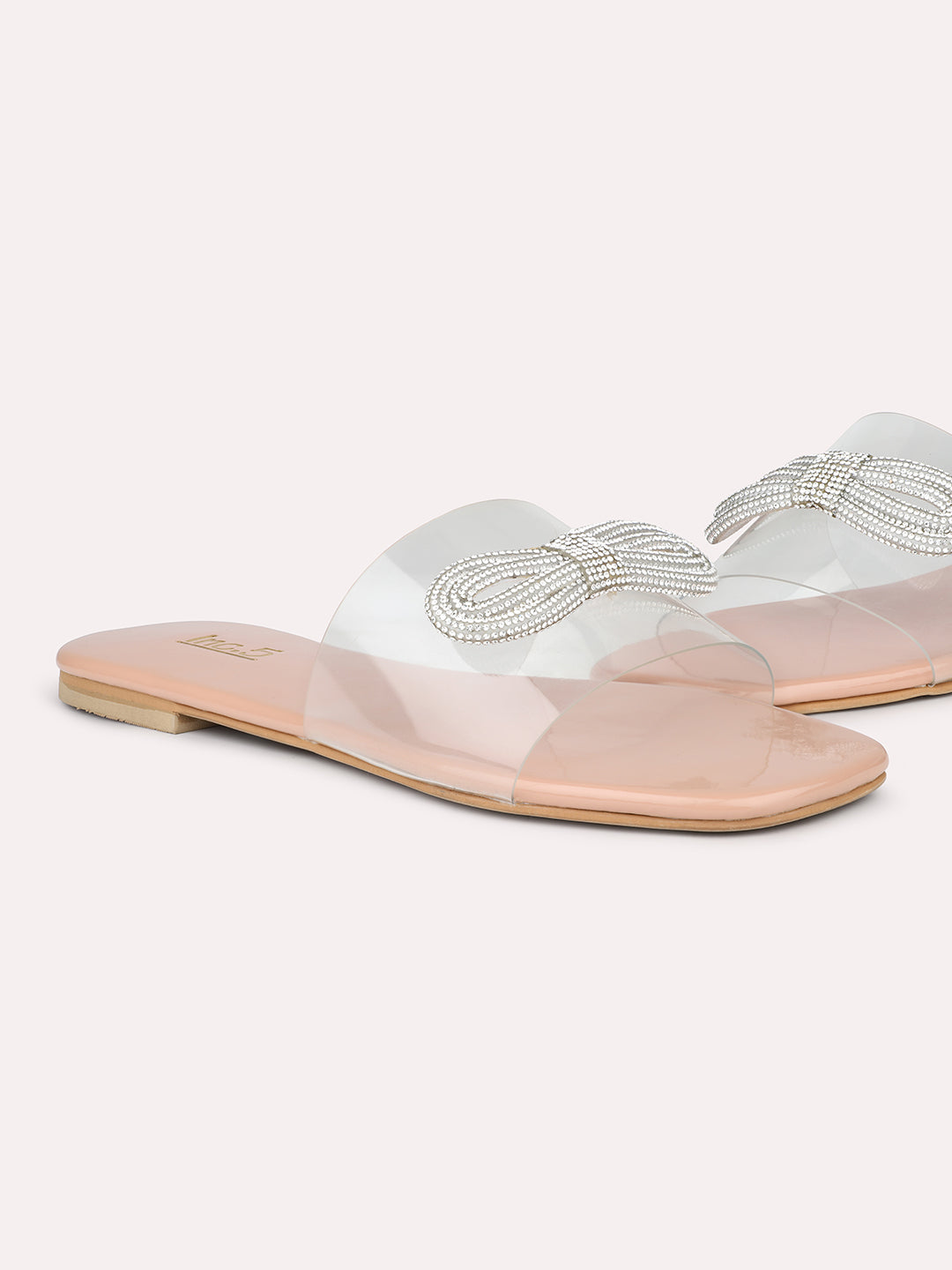 Women Peach And Silver-Toned Transparent Open Toe Flats