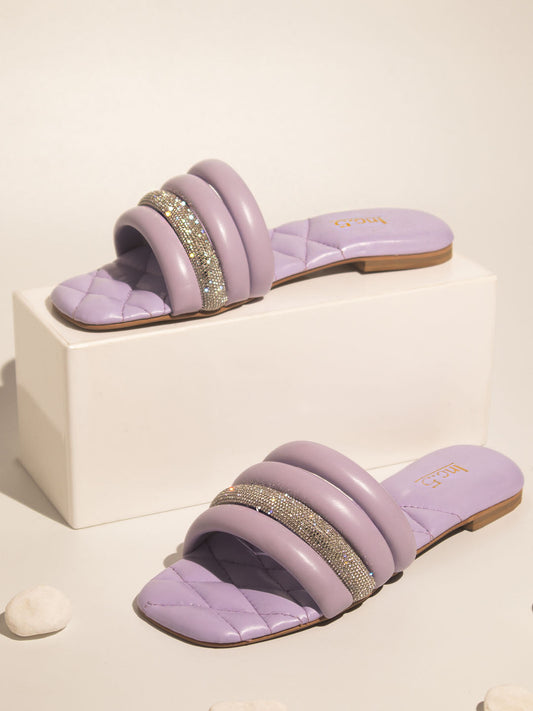Women Purple  Embellished Open Toe Flats