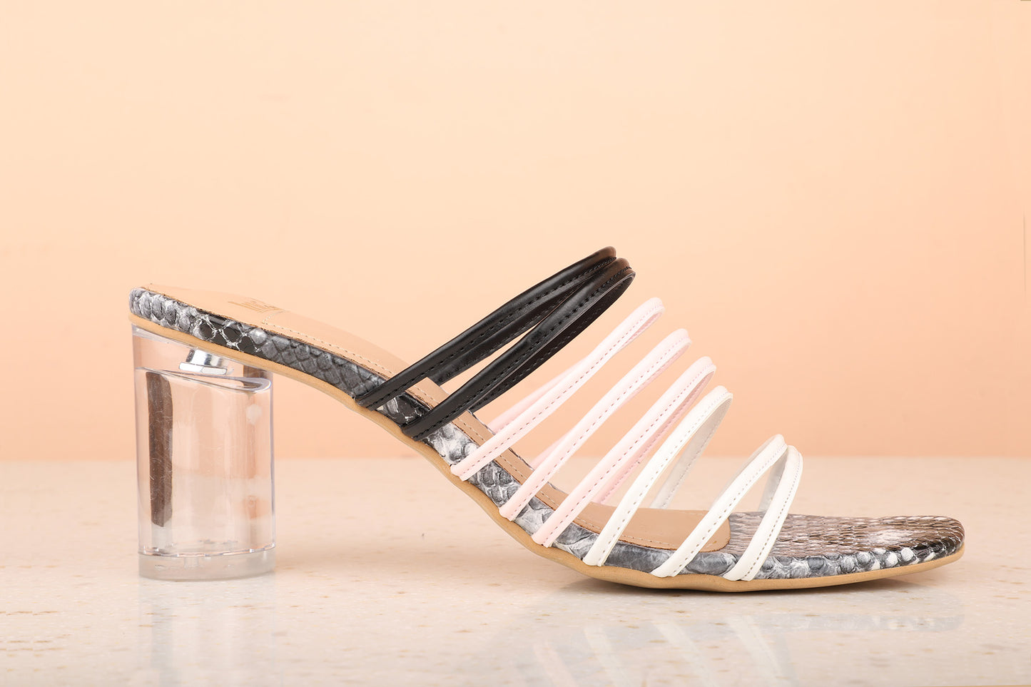 Women Black Striped Block Sandals