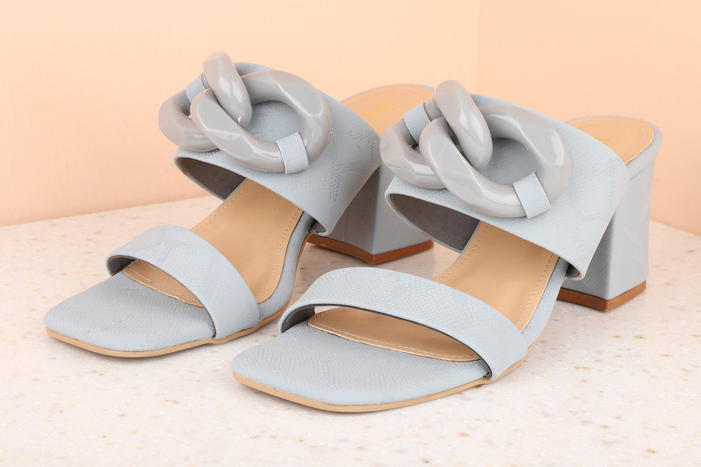 Women Grey Solid Block Heels