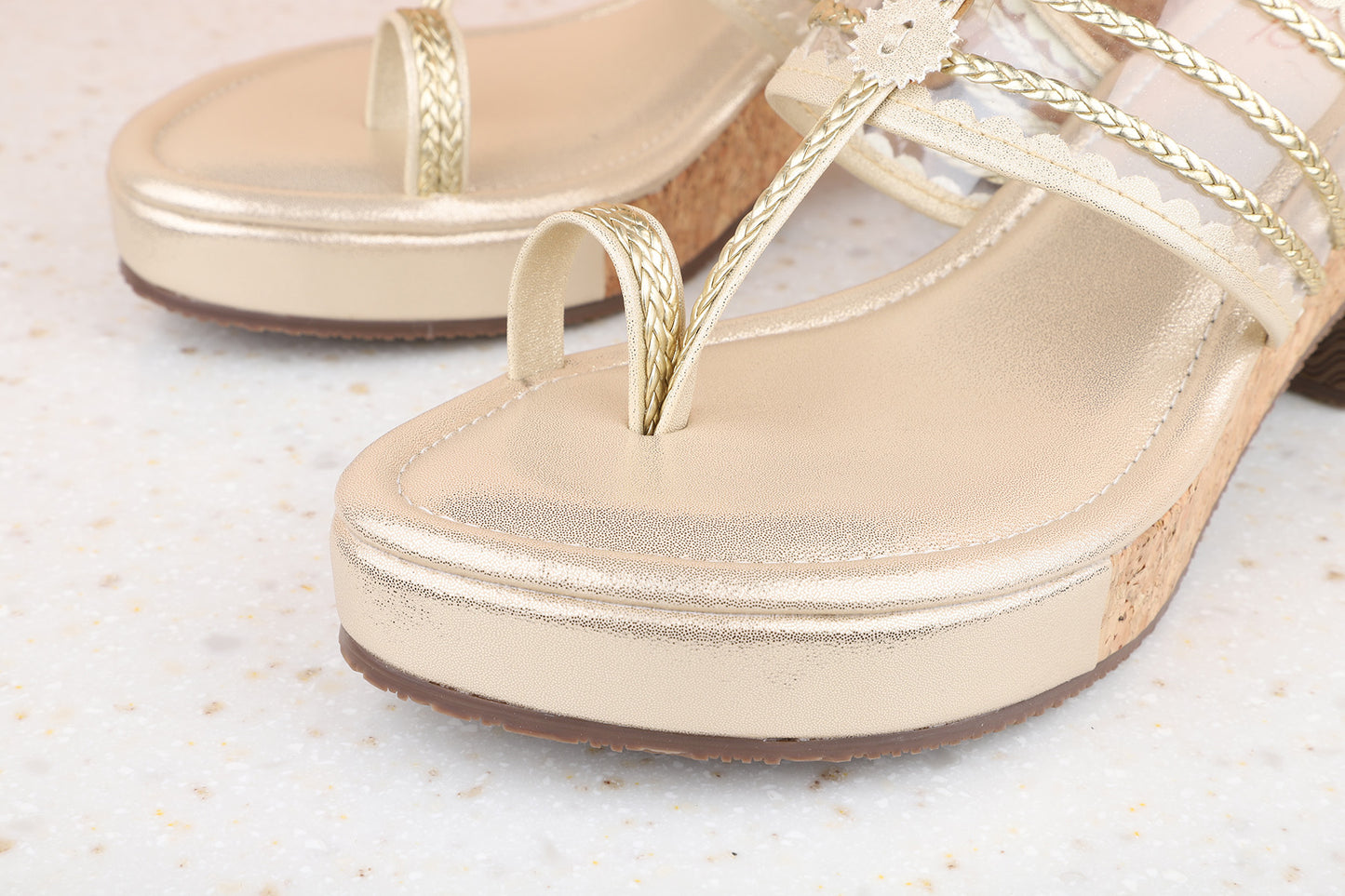Women Gold Solid One-Toe Platform Heels