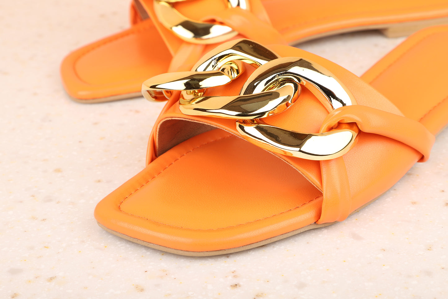 Women Orange Embellished Open Toe Flats