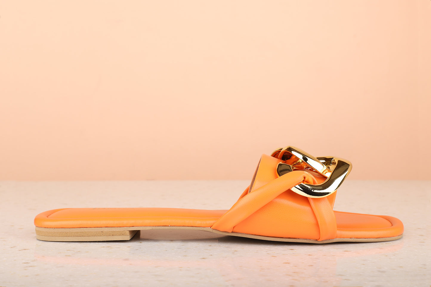 Women Orange Embellished Open Toe Flats