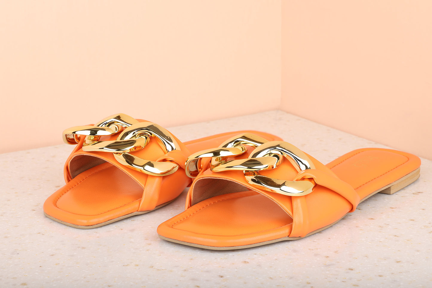 Women Orange Embellished Open Toe Flats