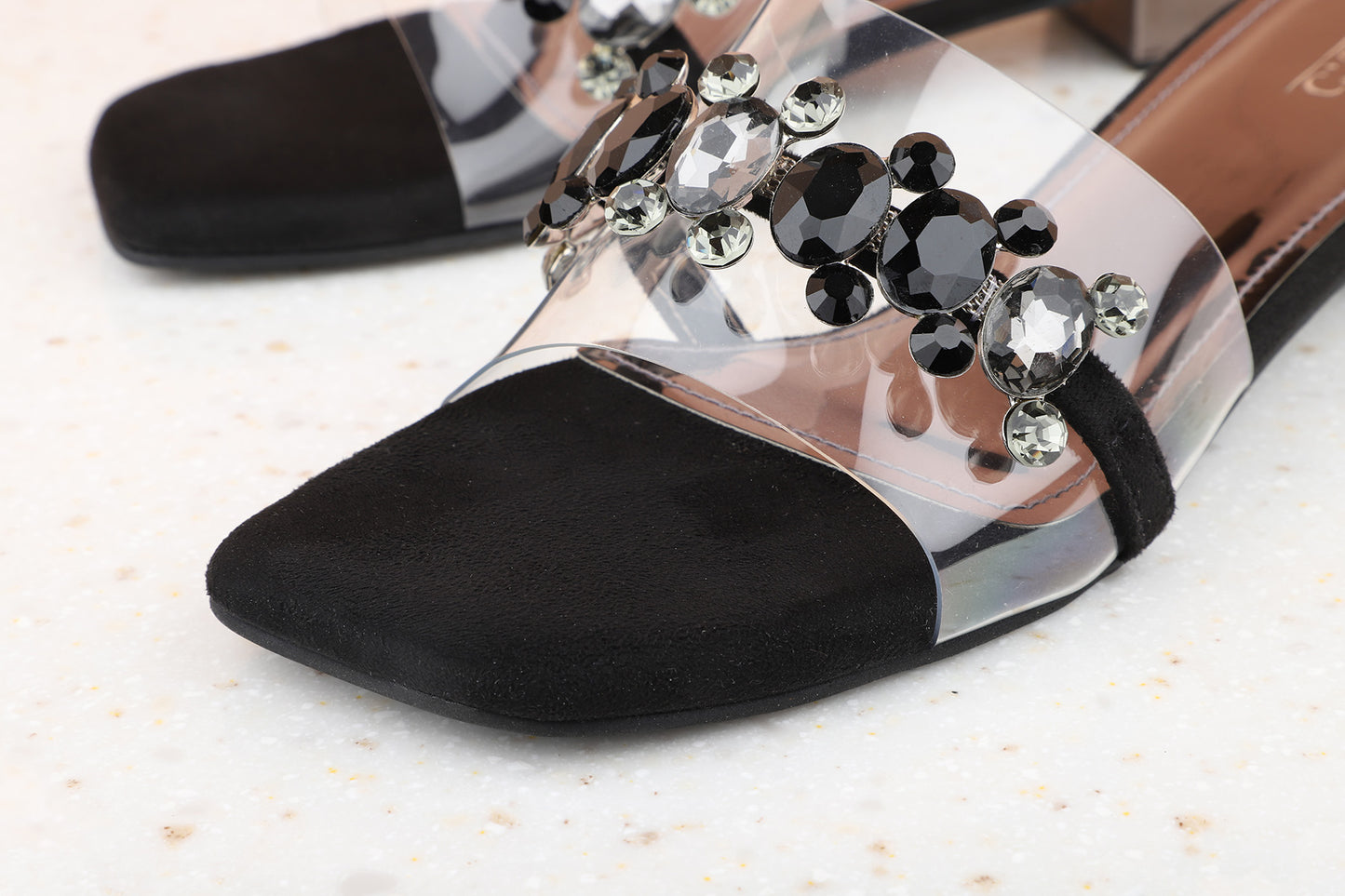 Women Black Embellished Block Heel Sandals
