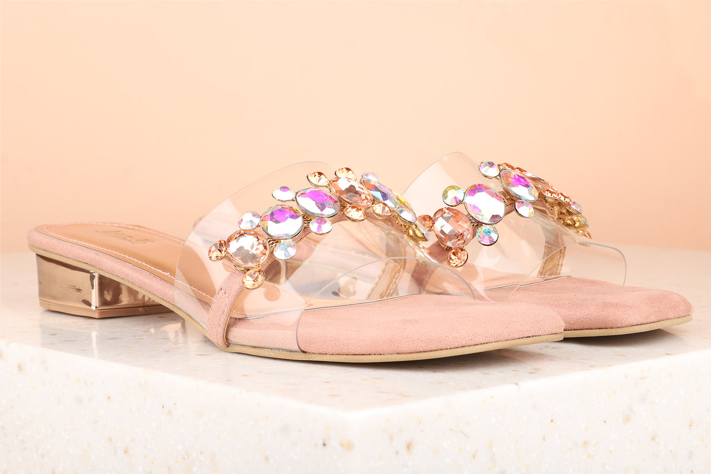 Buy Now Women Peach Embellished Block Heel Sandals – Inc5 Shoes
