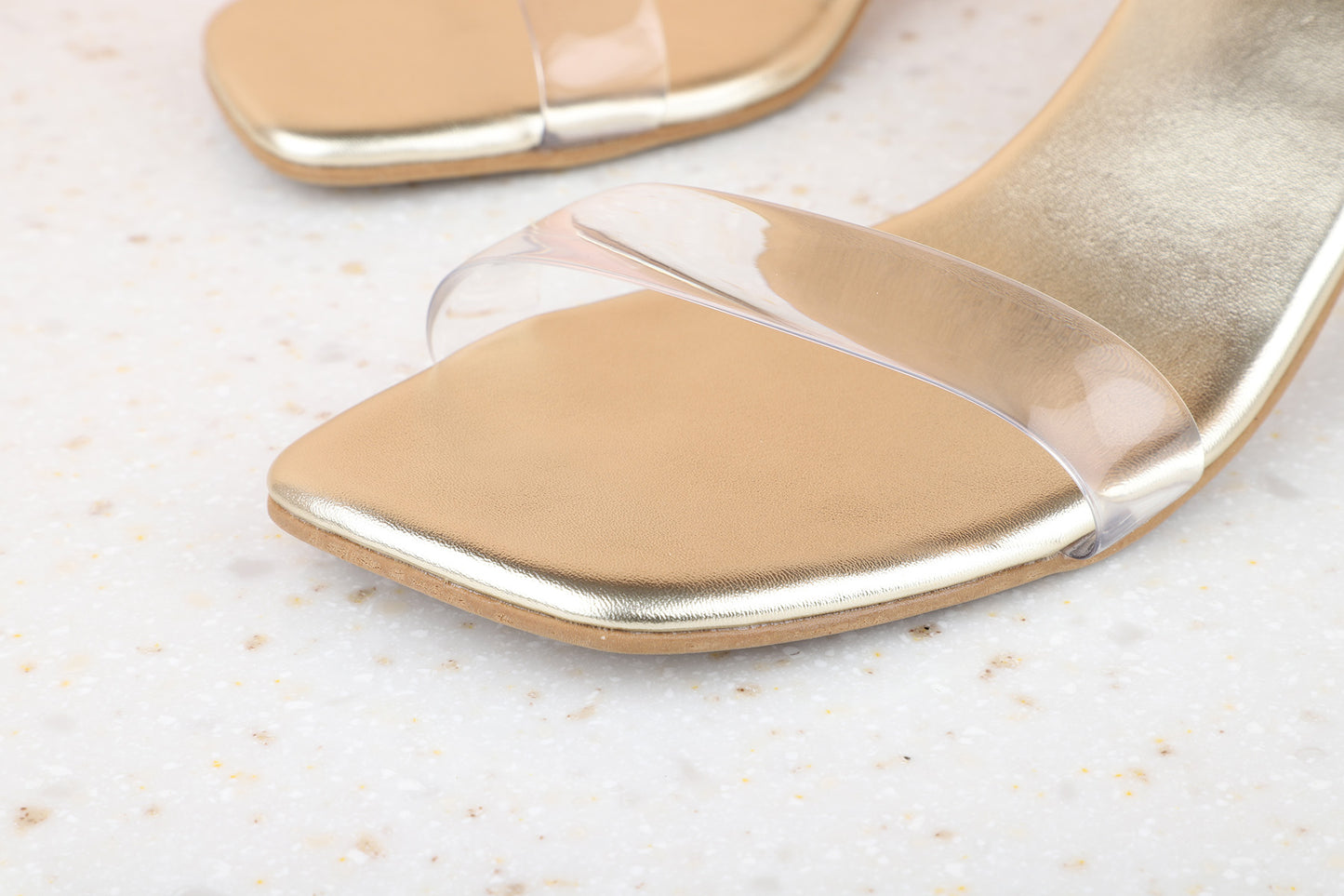 Women Gold Transparent Block Heel Sandals