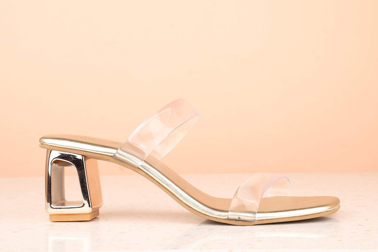 Women Gold Transparent Block Heel Sandals